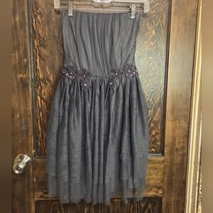 American Rag Gray Tiered Tulle Dress, Floral And Bead Aplliques